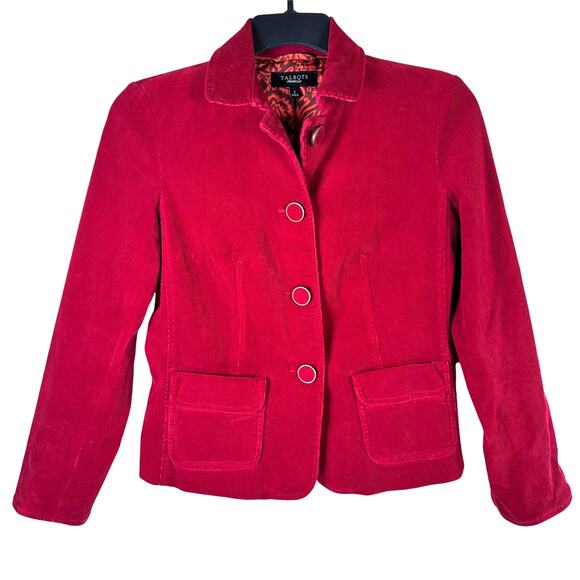 Talbots Corduroy Blazer Jacket Women's 2 Red Office Career Boho Colorful Indie - Picture 1 of 9